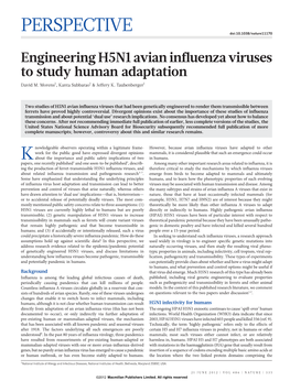 Engineering H5N1 Avian Influenza Viruses to Study Human Adaptation David M