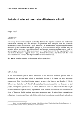 Agricultural Policy and Conservation of Biodiversity in Brazil