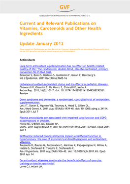 Current and Relevant Publications on Vitamins, Carotenoids and Other Health Ingredients