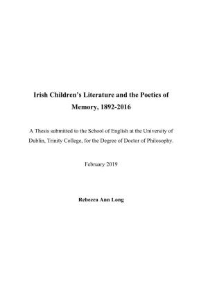 Irish Children's Literature and the Poetics of Memory, 1892-2016