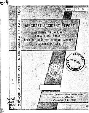 AIRCRAFT ACCIDENT Rleport ALLEGHENY AIRLINES, INC., CONVAIR 580, N5802 NEAR the BRADFORD REGIONAL AIRPORT DECEMBER 24,1968