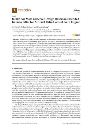 Intake Air Mass Observer Design Based on Extended Kalman Filter for Air-Fuel Ratio Control on SI Engine