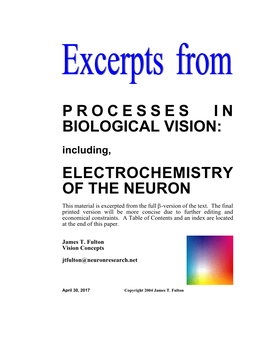 PROCESSES in BIOLOGICAL VISION: Including