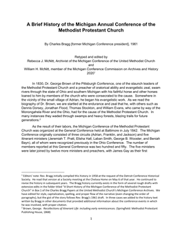 A Brief History of the Michigan Annual Conference of the Methodist Protestant Church