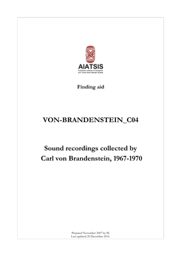 Guide to Sound Recordings Collected by Carl Von Brandenstein
