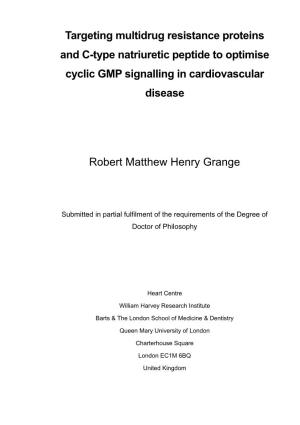 Targeting Multidrug Resistance Proteins and C-Type Natriuretic Peptide to Optimise Cyclic GMP Signalling in Cardiovascular Disease
