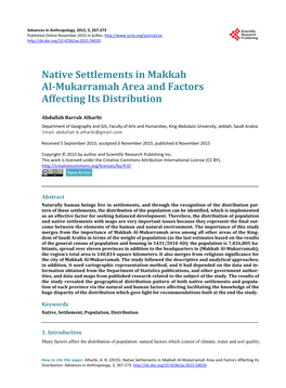 Native Settlements in Makkah Al-Mukarramah Area and Factors Affecting Its Distribution
