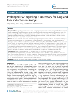 Prolonged FGF Signaling Is Necessary for Lung and Liver Induction in Xenopus Emily T Shifley1, Alan P Kenny2, Scott a Rankin1 and Aaron M Zorn1*