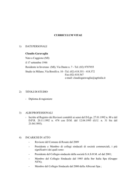 CURRICULUM VITAE 1) DATI PERSONALI Claudio Garavaglia