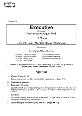 Executive Will Meet on Wednesday 6 August 2008 at 10.00 Am in Derwent Room, Allerdale House, Workington