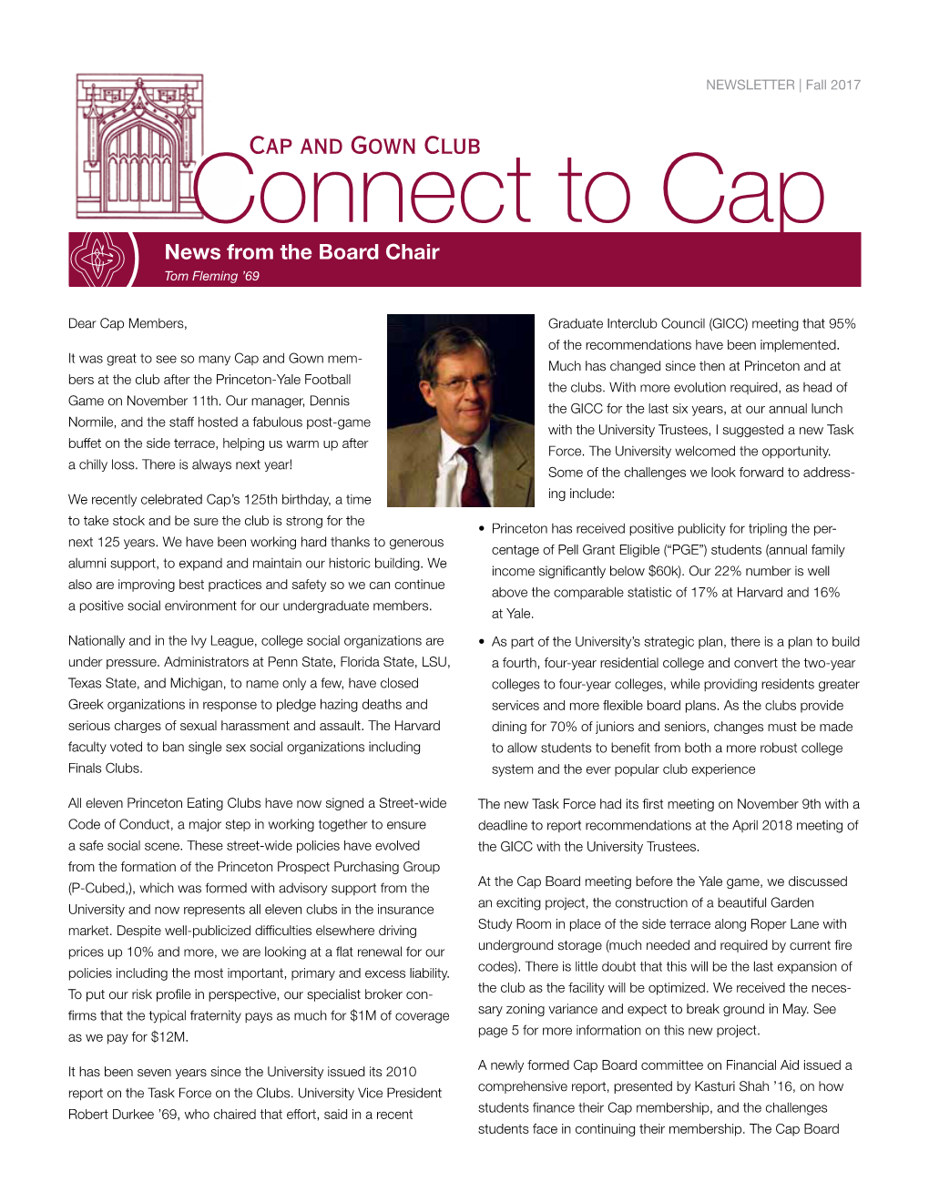 Connect to Cap News from the Board Chair Tom Fleming ’69