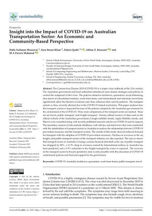 Insight Into the Impact of COVID-19 on Australian Transportation Sector: an Economic and Community-Based Perspective