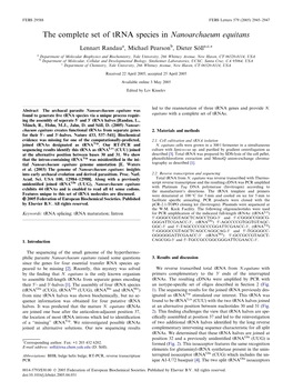 The Complete Set of Trna Species in Nanoarchaeum Equitans