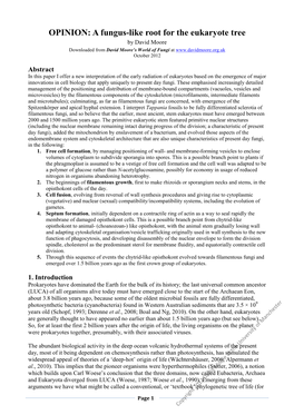 A Fungus-Like Root for the Eukaryote Tree by David Moore Downloaded from David Moore’S World of Fungi at October 2012