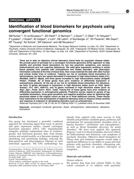 Identification of Blood Biomarkers for Psychosis Using Convergent