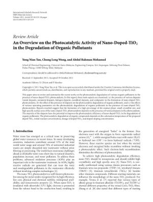 An Overview on the Photocatalytic Activity of Nano-Doped-Tio2 in the Degradation of Organic Pollutants