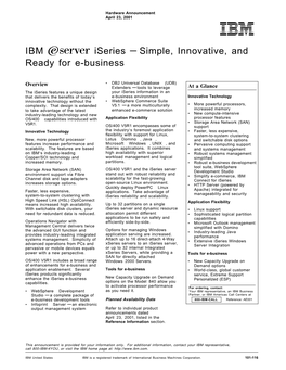 IBM Iseries — Simple, Innovative, and Ready for E-Business