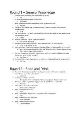 General Knowledge Round 2 – Food and Drink