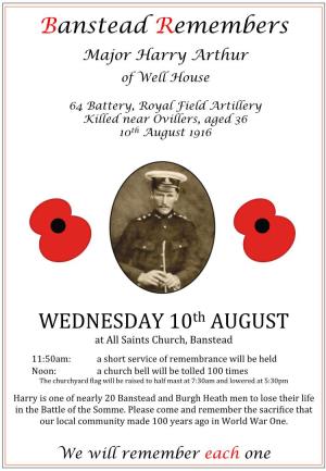 Banstead Remembers WEDNESDAY 10Th AUGUST