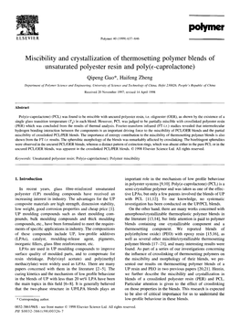 Miscibility and Crystallization of Thermosetting Polymer Blends of Unsaturated Polyester Resin and Poly(E-Caprolactone)