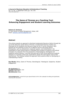 The Game of Thrones As a Teaching Tool: Enhancing Engagement and Student Learning Outcomes