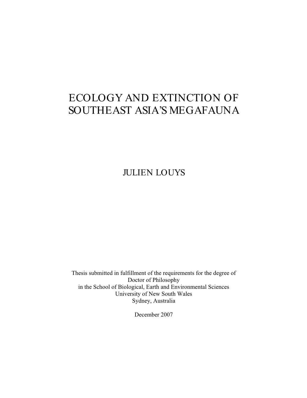 Ecology and Extinction of Southeast Asia's Megafauna