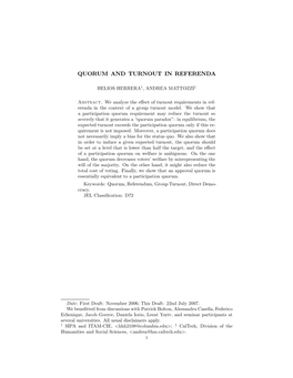 Quorum and Turnout in Referenda