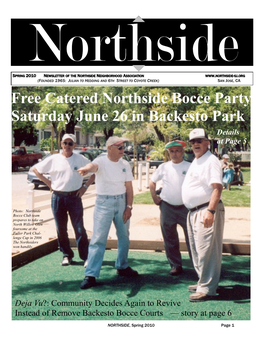 Free Catered Northside Bocce Party Saturday June 26 in Backesto Park Details at Page 5