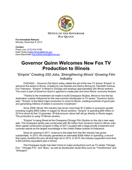 Governor Quinn Welcomes New Fox TV Production to Illinois