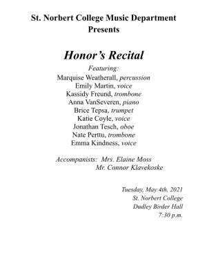 Honor's Recital 2021