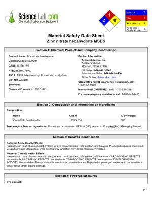 Material Safety Data Sheet Zinc Nitrate Hexahydrate MSDS