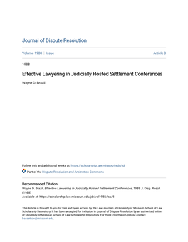Effective Lawyering in Judicially Hosted Settlement Conferences