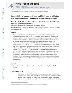 Susceptibility of Paramyxoviruses and Filoviruses to Inhibition by 2′-Monofluoro- and 2′-Difluoro-4′-Azidocytidine Analogs