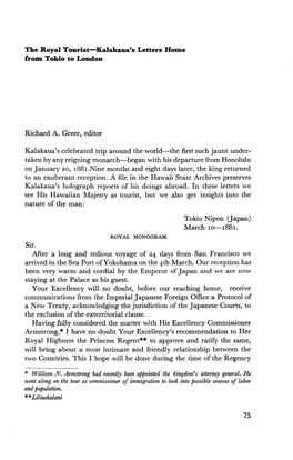 The Royal Tourist—Kalakaua's Letters Home from Tokio to London