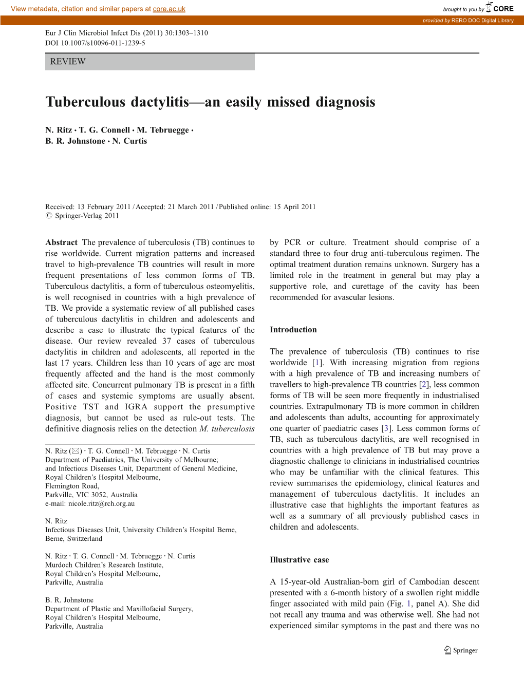 Tuberculous Dactylitis—An Easily Missed Diagnosis