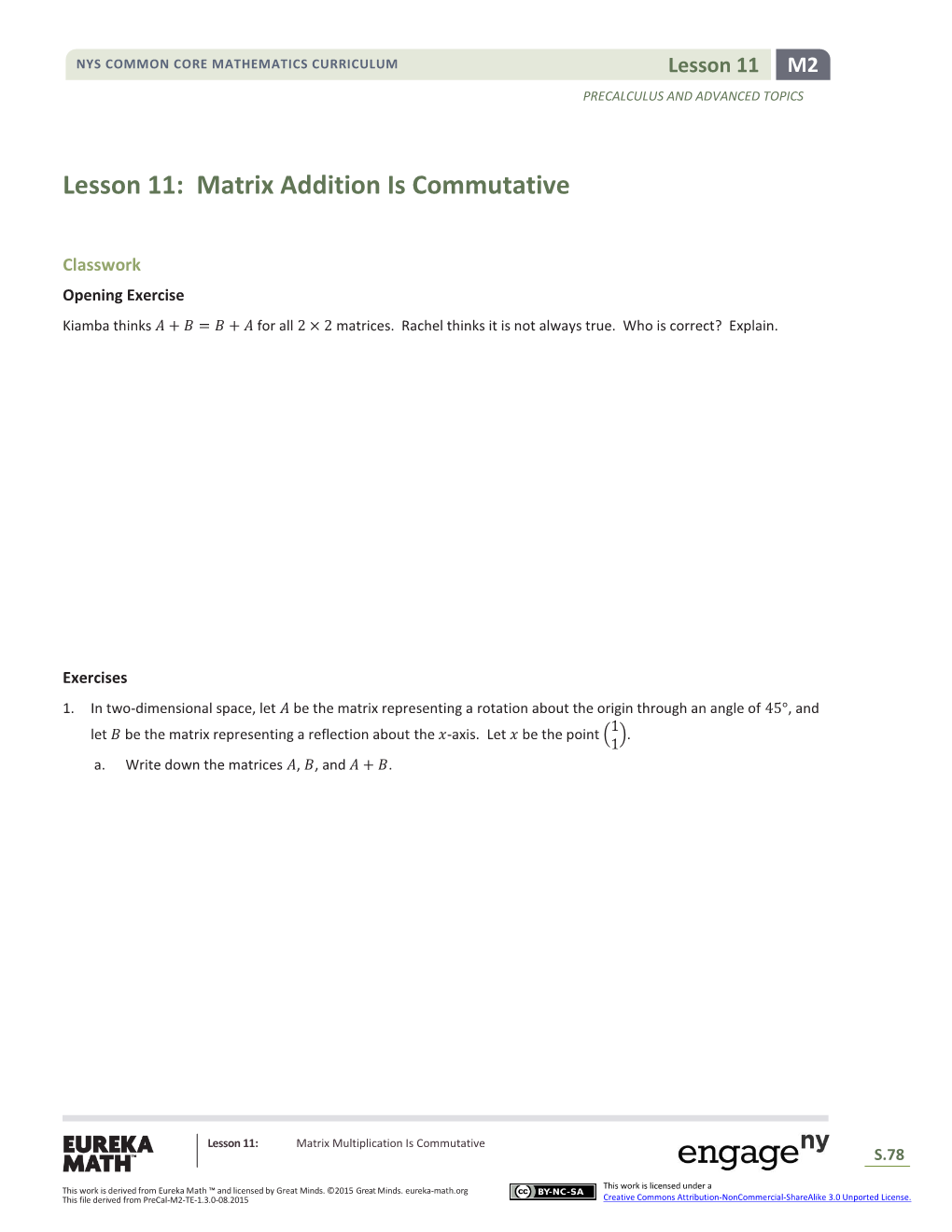 Lesson 11: Matrix Addition Is Commutative