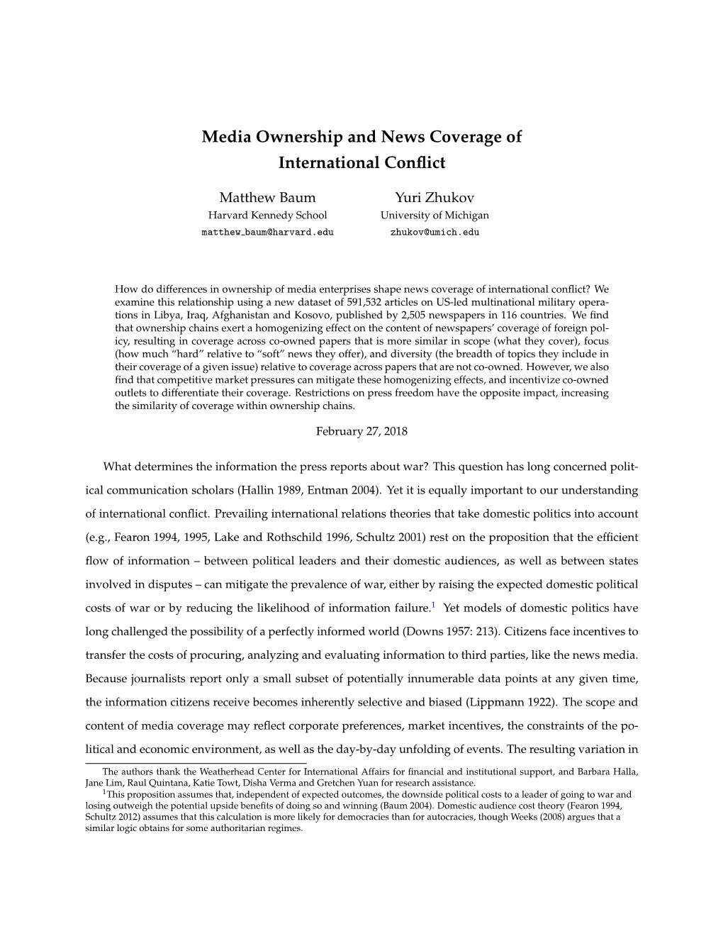 Media Ownership and News Coverage of International Conflict