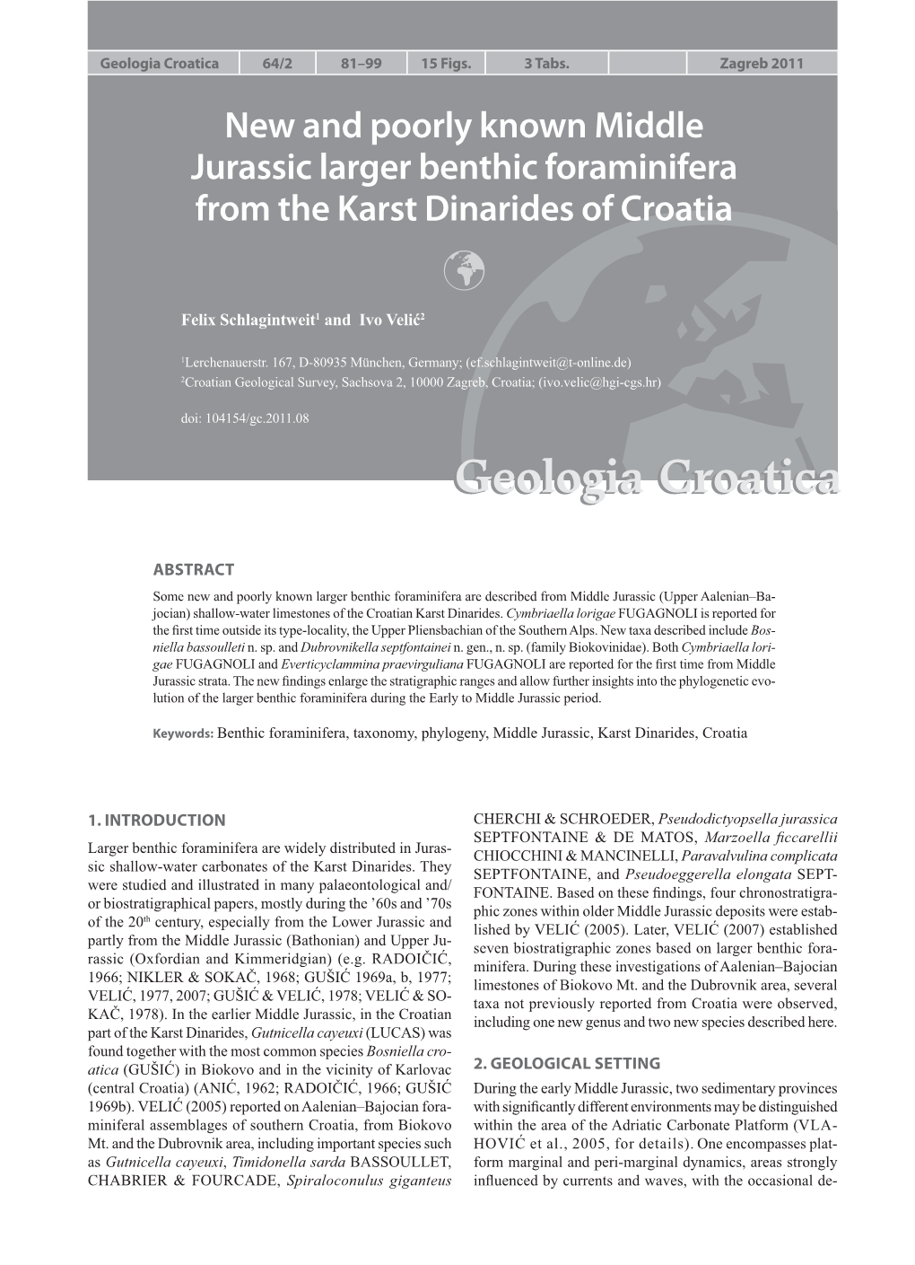 New and Poorly Known Middle Jurassic Larger Benthic Foraminifera from the Karst Dinarides of Croatia 