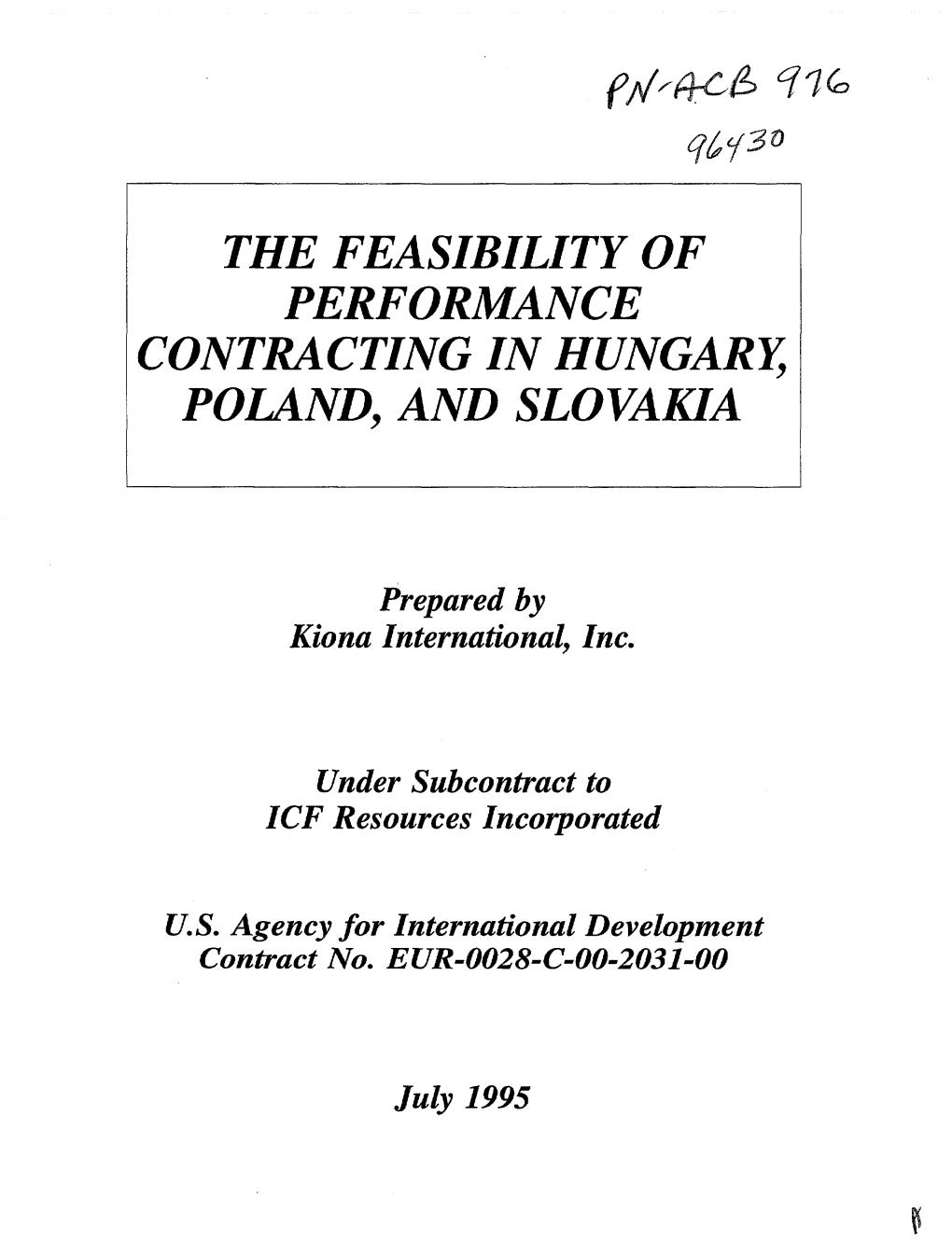 The Feasibility of Performance Contracting in Hungary, Poland, and Slovakza