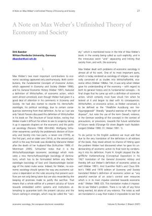 A Note on Max Weber's Unfinished Theory of Economy and Society