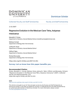 Regressive Evolution in the Mexican Cave Tetra, Astyanax Mexicanus