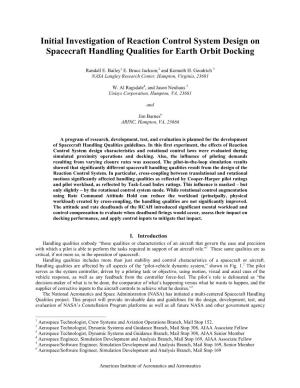 Initial Investigation of Reaction Control System Design on Spacecraft Handling Qualities for Earth Orbit Docking