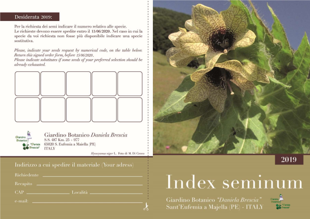 Index Seminum 2019 Giardino Botanico "Daniela Brescia"