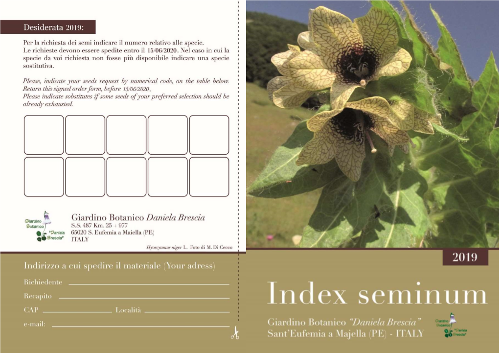 Index Seminum 2019 Giardino Botanico 