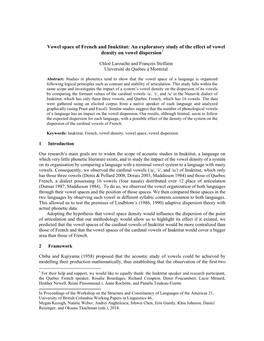 Vowel Space of French and Inuktitut: an Exploratory Study of the Effect of Vowel Density on Vowel Dispersion*