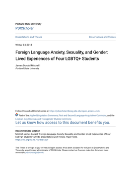 Foreign Language Anxiety, Sexuality, and Gender: Lived Experiences of Four LGBTQ+ Students