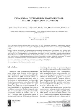 From Urban Geodiversity to Geoheritage: the Case of Ljubljana (Slovenia)