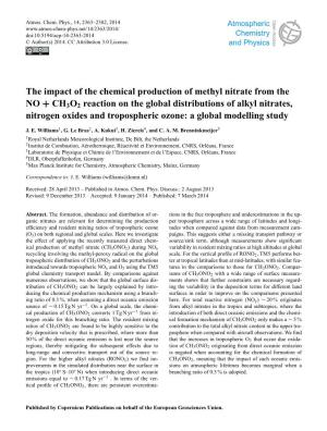 The Impact of the Chemical Production of Methyl Nitrate from the NO+ CH3O2 Reaction on the Global Distributions of Alkyl Nitrates, Nitrogen Oxides and Tropospheric Ozone: a Global