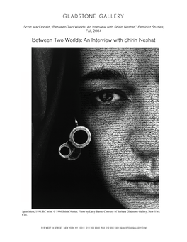 Between Two Worlds: an Interview with Shirin Neshat,” Feminist Studies, Fall, 2004