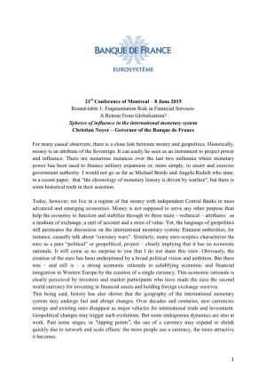 1 21 Conference of Montreal – 8 June 2015 Round-Table 1: Fragmentation